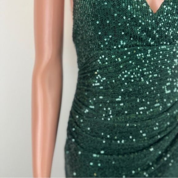 NWT Women's Fashion Nova Champagne Taste Sequin Maxi Dress - Hunter Green - Picture 9 of 10